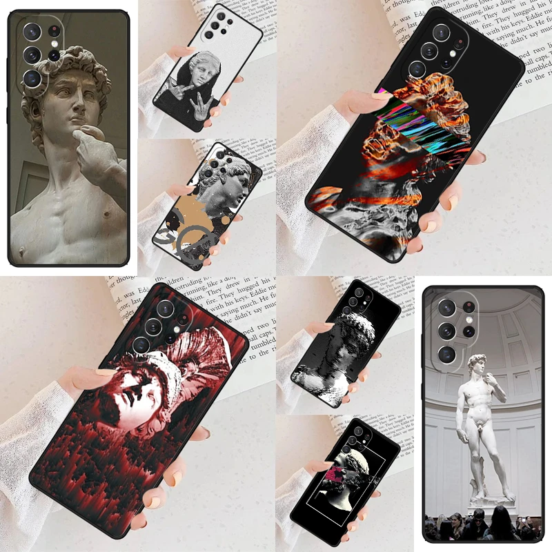 Abstract Vaporwave Greek Sculpture Glitch Phone Case For Samsung Galaxy S24 S23 S22 S21 Ultra Note 10 Pro S20 Plus FE S9 Cover