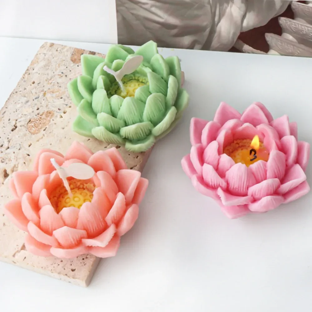 3D Lotus Flower Candle Silicone Mold Water Lily Resin Crystal Mould Chocolate Cream Cake Decor Bathroom Trim Mother‘s Day Gifts