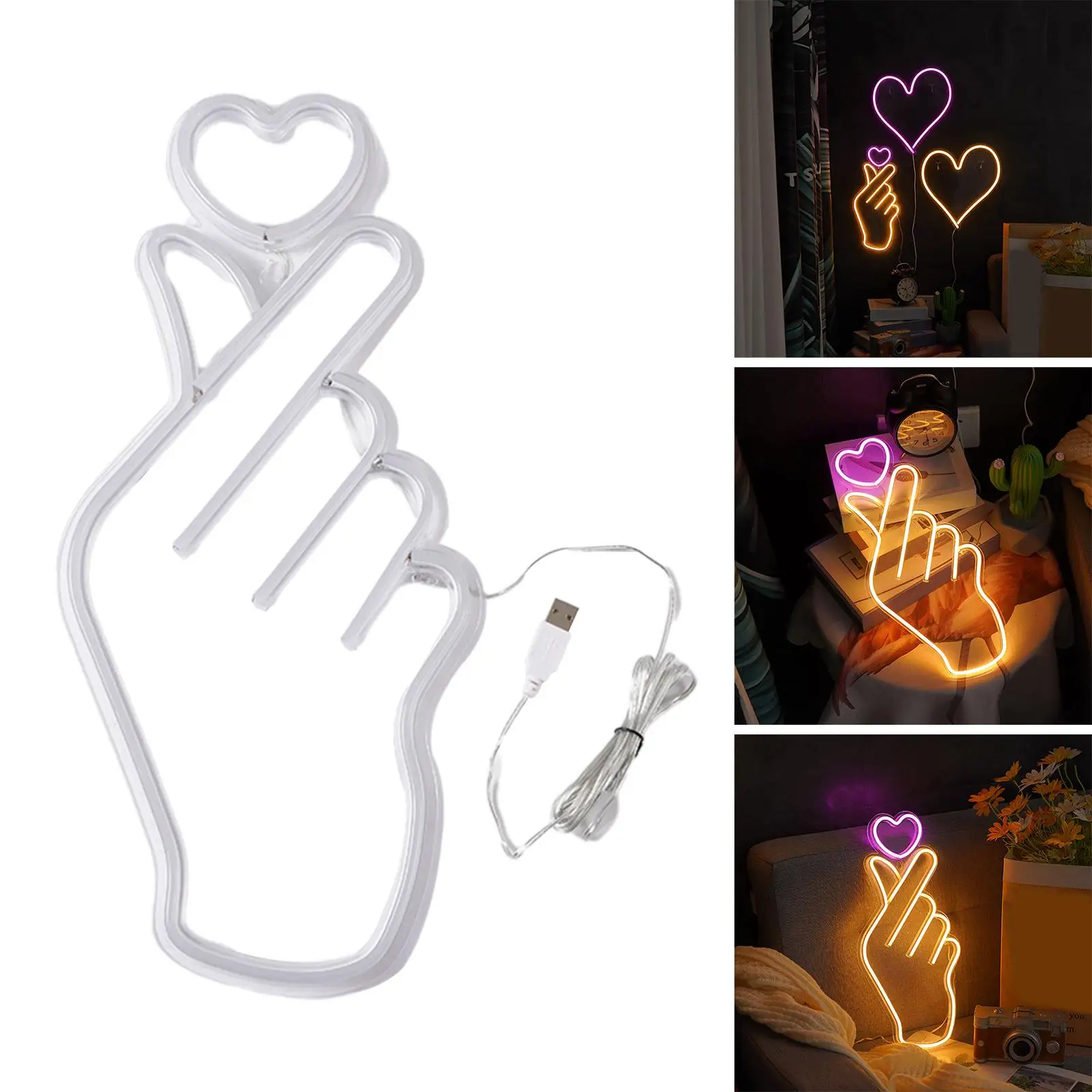 Lámpara de neón con forma de corazón para decoración de dormitorio, letrero de neón LED alimentado por USB, luces colgantes de pared, utilería para fotos, suministro de fiesta