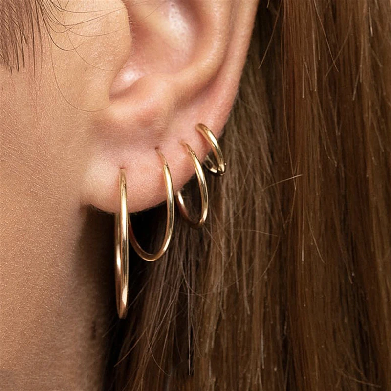 14K Gold Filled Hoops Earrings 7 Size Circle Jewelry Minimalism Brincos Vintage Pendiente Oorbellen Boho Hypoallergenic Earrings