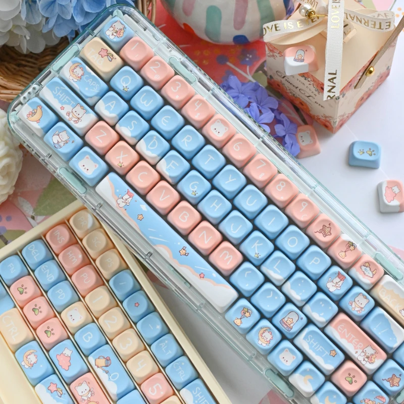 Star Cat Theme PBT Keycap Set MOA Profile Keyboard Cap Wooting 60 Personalized Customization 87 Keycaps for Mechanical Keyboard