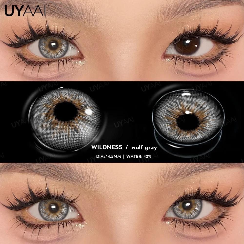 UYAAI Colorful Lenses Korean Fashion Colorcon Gray Colored Pupils for Eyes Big Eye Blue Color Contact Lenses Green Purple Lense