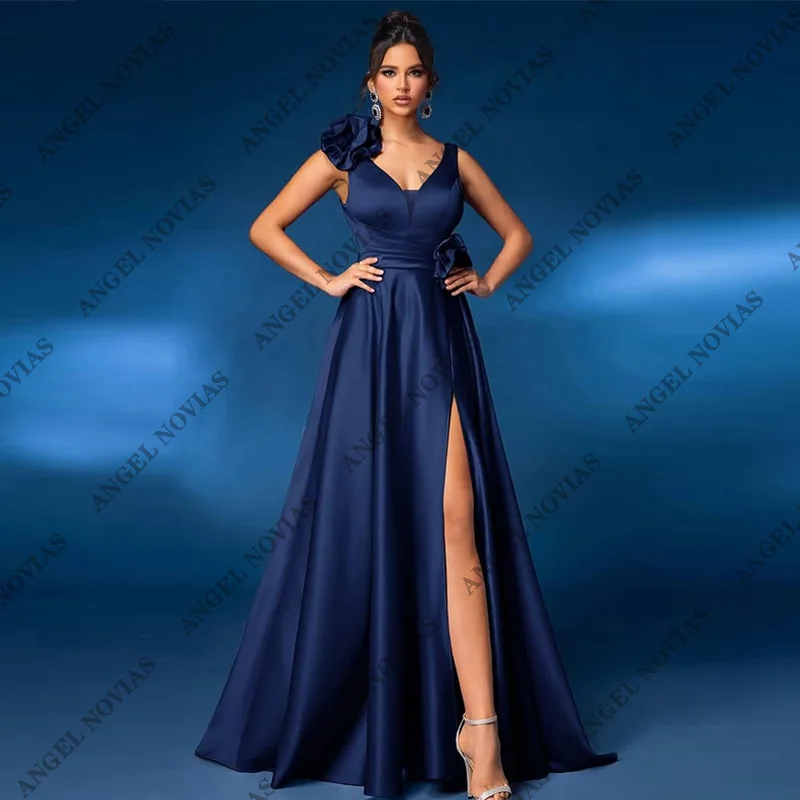 

Customized Long Sexy Formal Full Lined Blue Evening Dresses with Build in Bra Vestidos De Noche