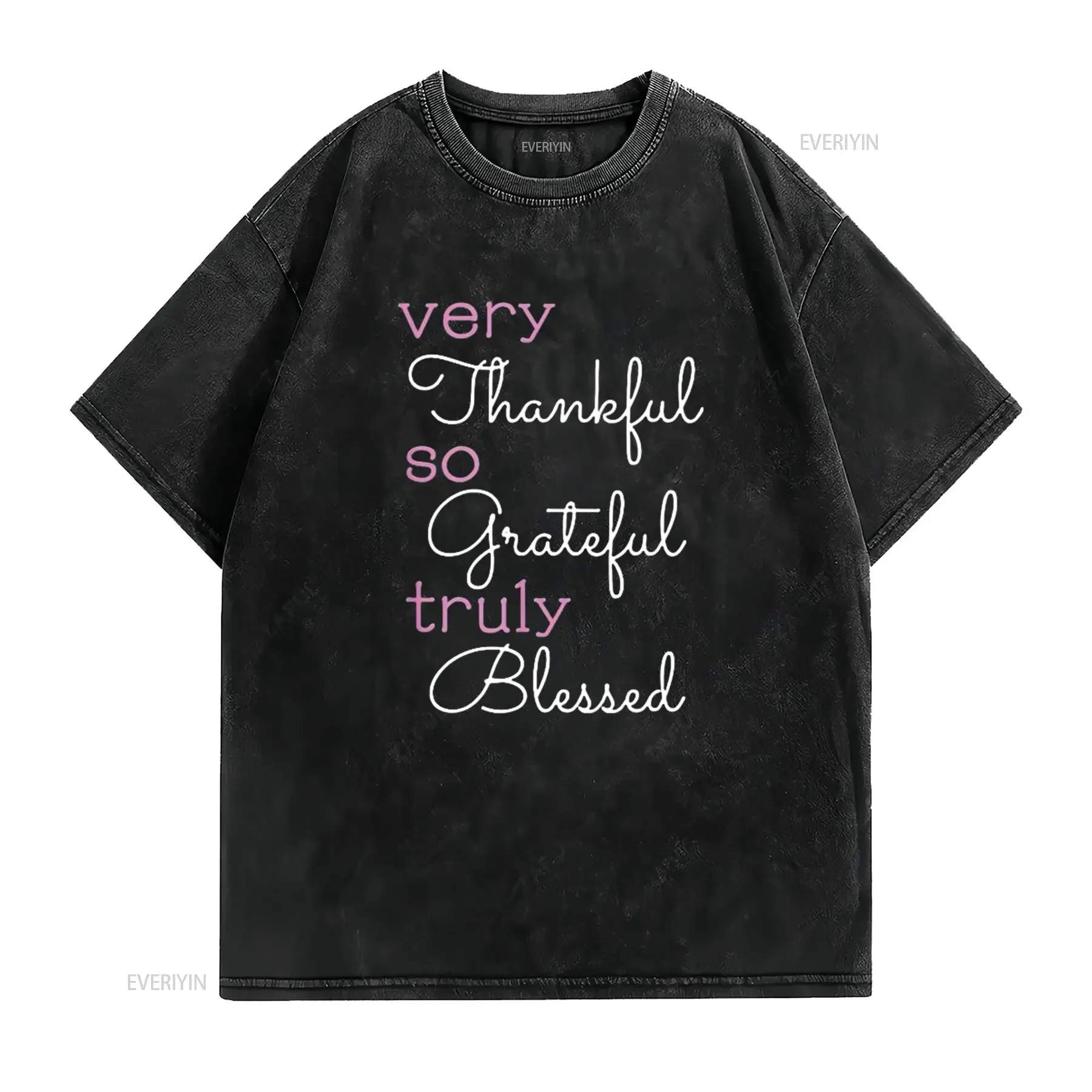 Womens Thankful Grateful Blessed Positivity Motivational Christian T Shirt vintage Washed Casual Stretched Stylish Slightly