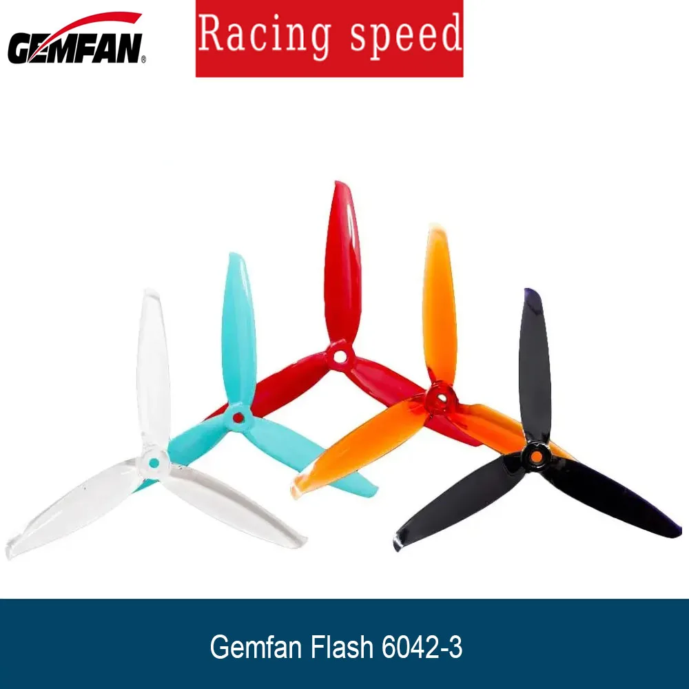 ใบพัด Gemfan Flash 6042 6x4.2x3 ขนาด 6 นิ้ว 3 ใบพัด วัสดุ PC หมุนทวน/ขันทวนเข็มนาฬิกา  หมุนเรียบและมั่นคง สำหรับ VS Gemfan 5152S (2 คู่)