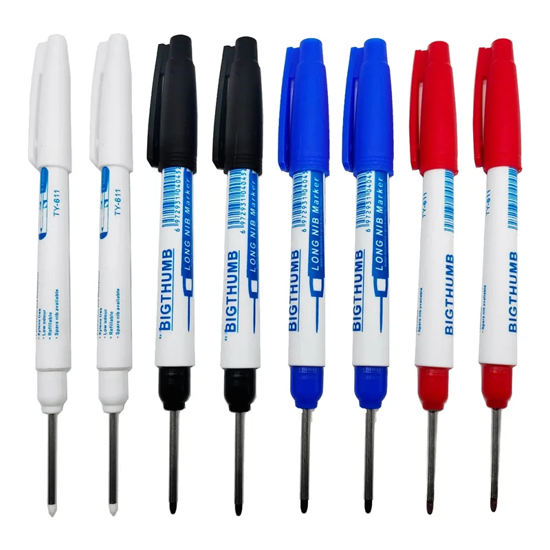 8Pcs Waterproof Deep Reach Markers, Long Nose Marker in 2mm Felt Tip, 30mm Reach Permanent Markers and Marker Pens