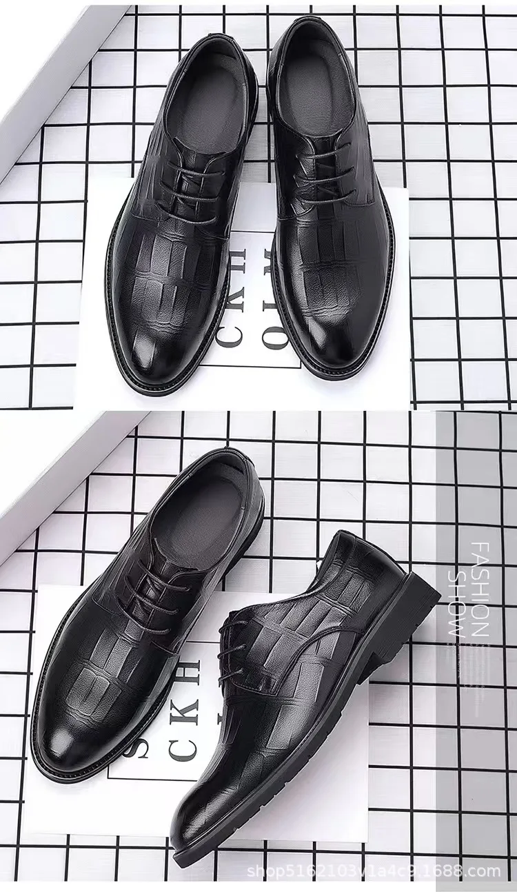 2026 Frühling Herbst Herren Schnürschuhe Business Casual Kunstleder Schuhe Geprägtes Design Versteckter Absatz Bequeme Anzugschuhe – Detail 11