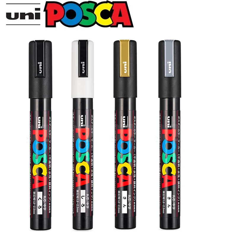 Imagem -02 - Canetas Marcadoras Quentes Uni Posca Marcadores Brancos à Prova Dágua à Base de Água Acrílico Plumones Cores Preto Ouro Prata Posca Rotuladores