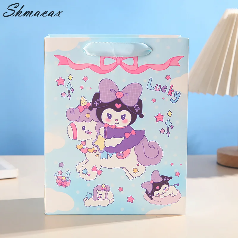 Kawaii Kuromi Gift Bags Anime Sanrio Kraft Paper Handle Candy Bag Gift Box Packaging Bag Baby Shower Girls Gifts Party Supplies