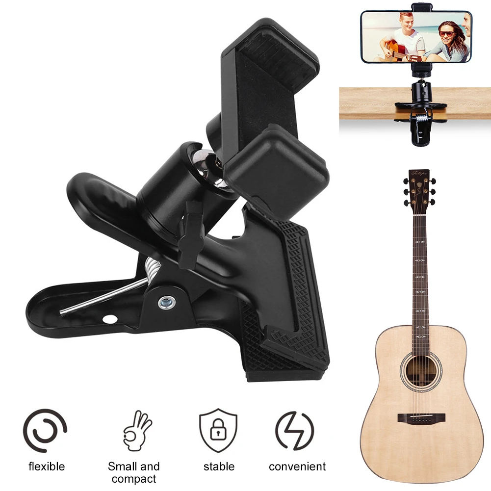 Guitar Head Clip Adjustable Angle Mobile Phone Holder Stand Multifunctional Guitar Head Phone Mount for Home Music Recording