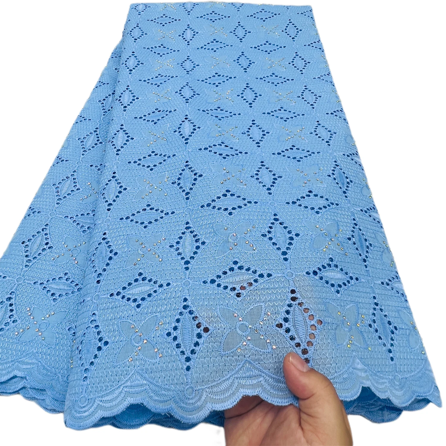 

Nigerian Hollow Out Cotton Voile Lace Fabric With Stone 2025 Embroidery African Swiss Voile Lace Fabric For Sewing Wedding Party