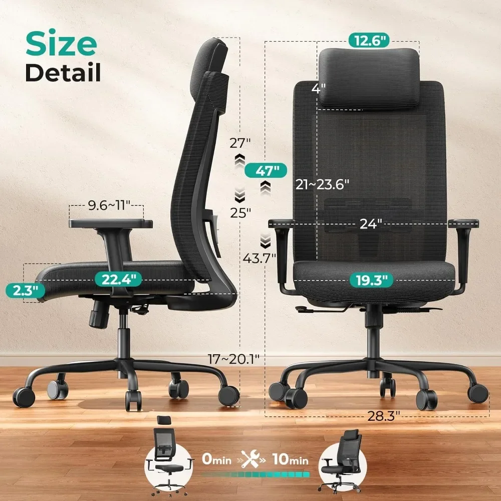 

Office Chair 350LBS Capacity - 90-135° Any Angle Tilt Lock High Back Computer Desk Chairs, with Adjustable Lumbar Support,