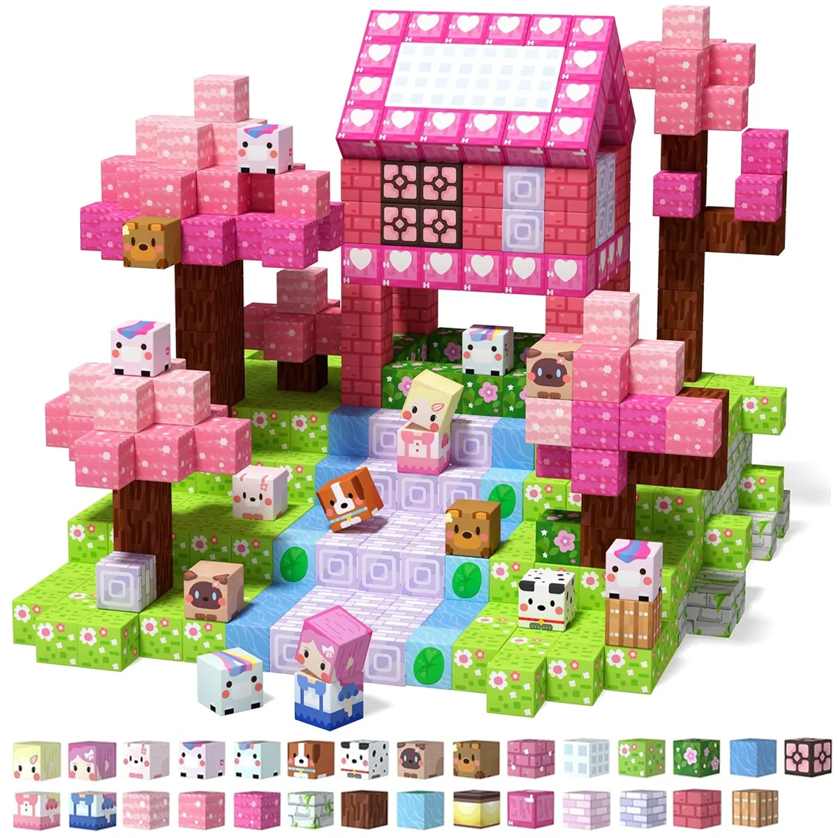 Magnetic Building Blocks Mine World Magnet Pink Girly Heart Blossom Cave Plant Zombies Cubes Set Brick Cube Toys Children Gifts
