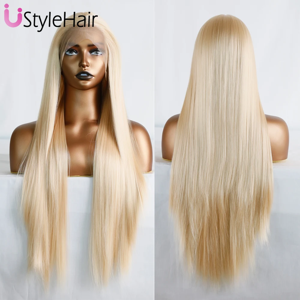 

UStyleHair Blonde Wigs for Women Girls Long Silky Straight Hair Synthetic Lace Front Wig Heat Resistant Daily Used Cosplay Party