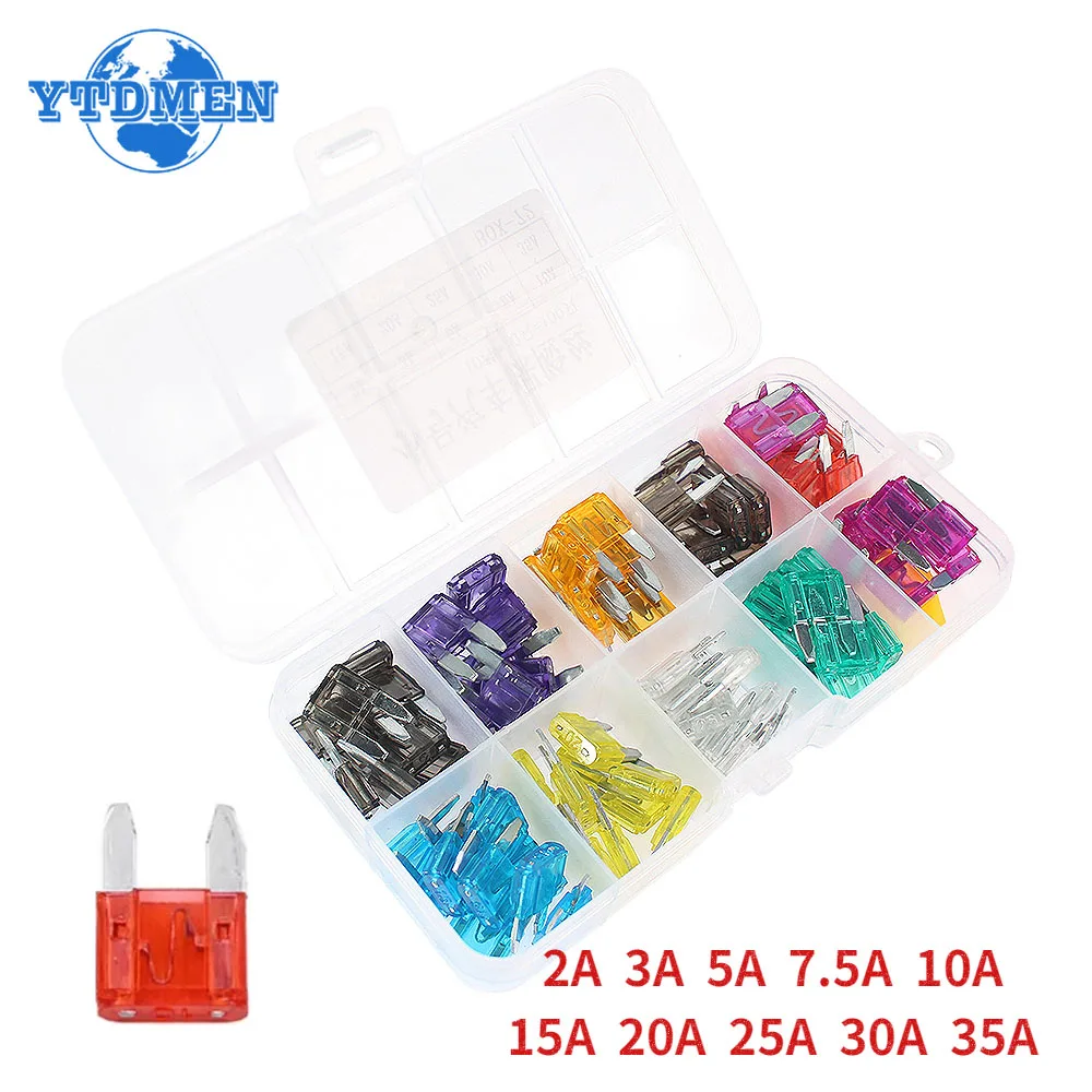 

100PCS Car Fuse Assortment Set Small-sized Fuse Insurance Insert Assorted Amp Ratings 2-35A Fuses with Box Clip