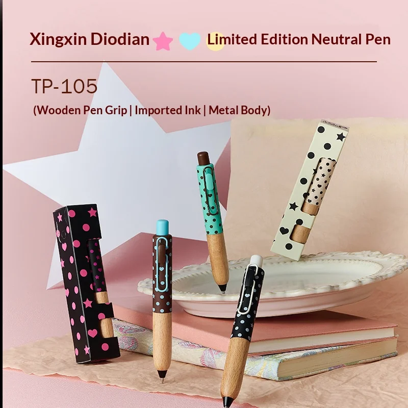 TANOOCI Limited Edition Polka-Dot Gel Pen,Low CG Weighted Build,Wood Grip Section,0.5mm Black Refillable Smooth ForSigning,Study