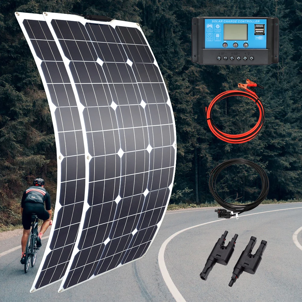 To 100w 200w 300w 400w Flexible Solar Panel High Efficiency PWM Controller for RV/Boat/Car/Home 12V/24V Battery Charger