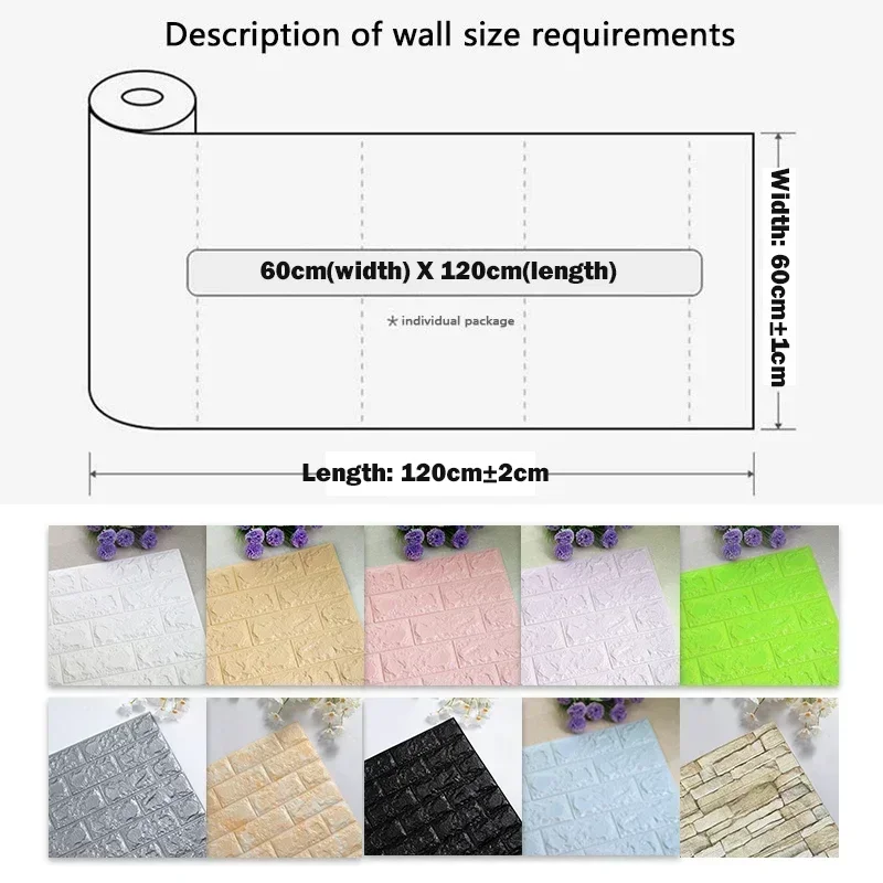 3D Self-Adhesive Brick Pattern Wall Panels Wallpaper DIY Waterproof for Living Room Bedroom Kitchen Background Wall Decoration