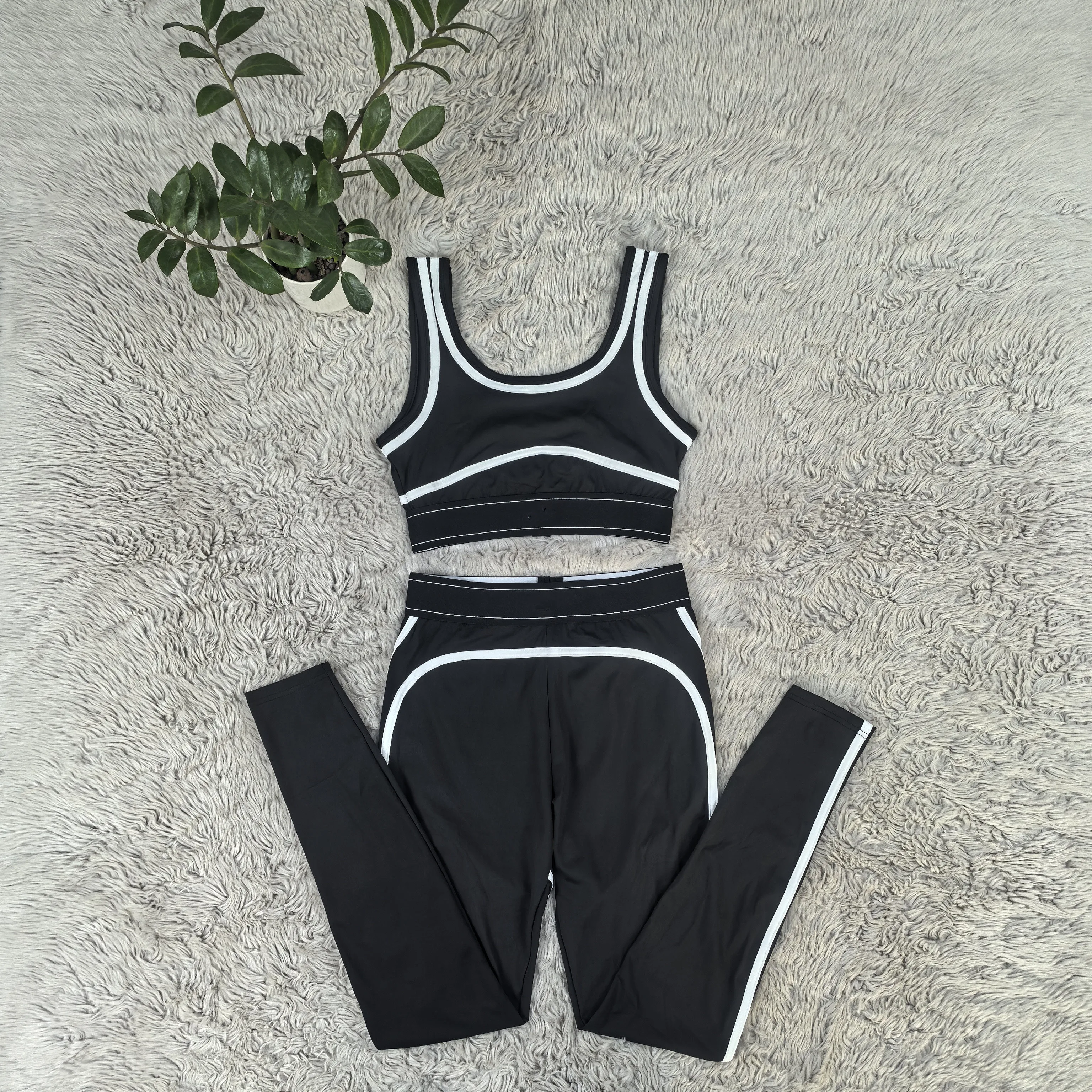 

J5258 2025 Женский летний новый модный спортивный повседневный комплект из двух предметов: топ-жилет с буквенным принтом и брюки