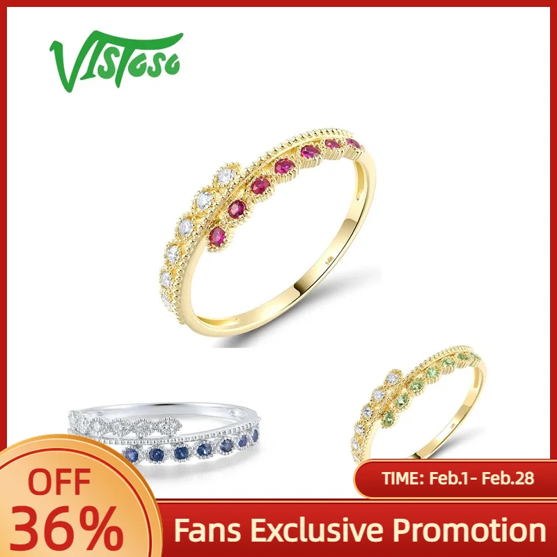 

Женское кольцо VISTOSO из чистого желтого золота 14 карат 585, сверкающий гранат, рубин, синий сапфир, бриллиант, модные свадебные ювелирные украшения для невесты