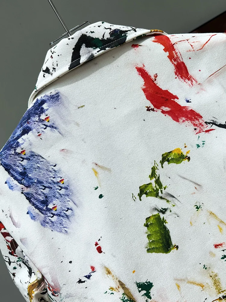Graffiti Printing Jacket Men\'s Short 2024 New Fashion Splash-Ink Craft Fashion Zipper Motorcycle Jackets Trendy Male Chic Coats