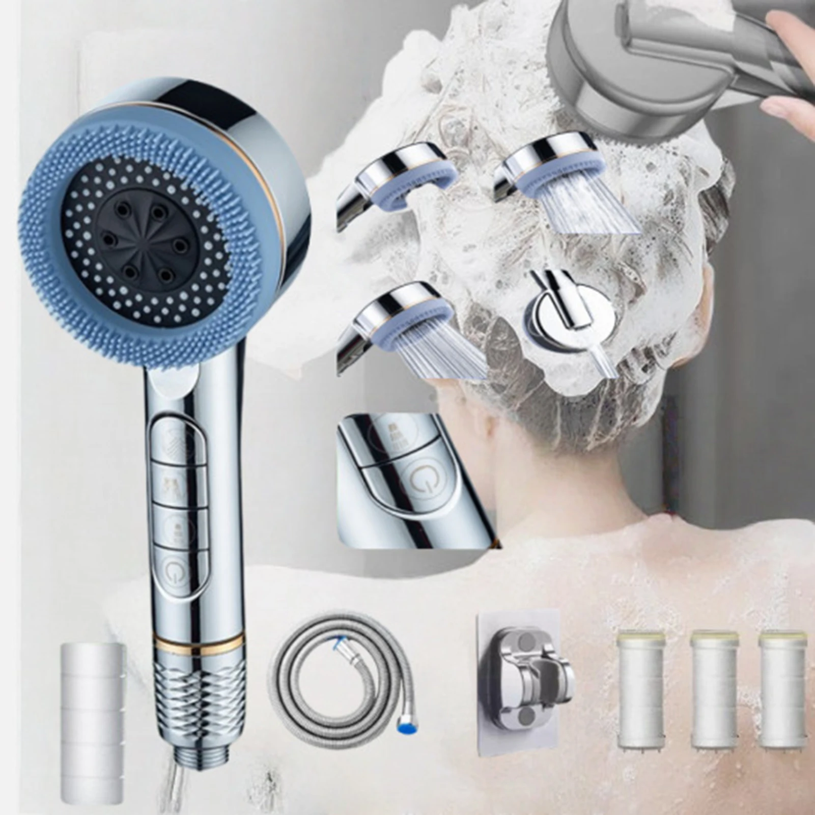 مجموعة رأس دش الحمام رأس دش محمول بالضغط مع فلتر أساسي لغرفة الاستحمام فوهة صيانة ملحقات رأس الدش #4