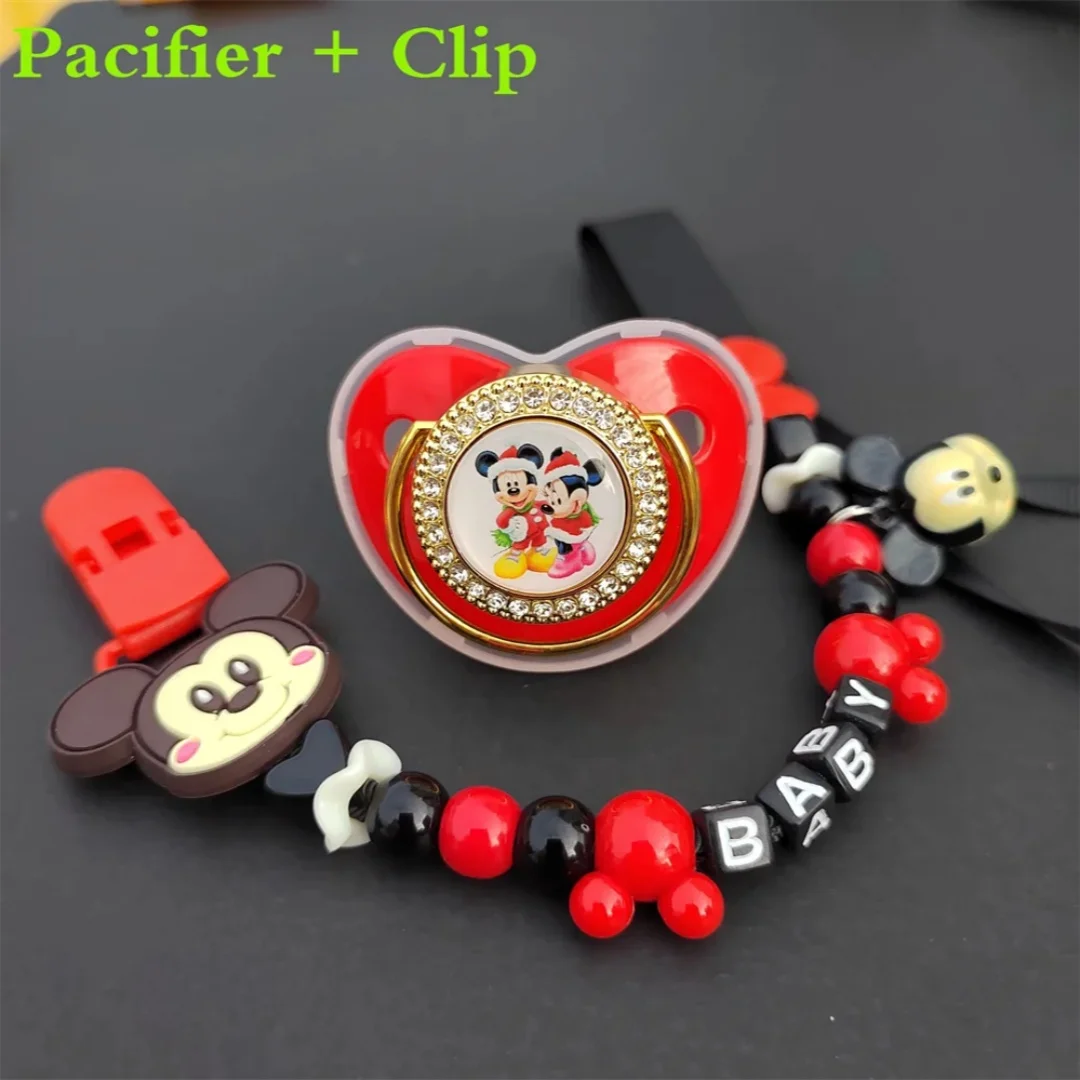 2024 Baby Pacifier Clip Christmas Mickey Minnie Print Baby pacifier Luxury baby Pacifier Baby Shower Gift Silicone toddler teeth