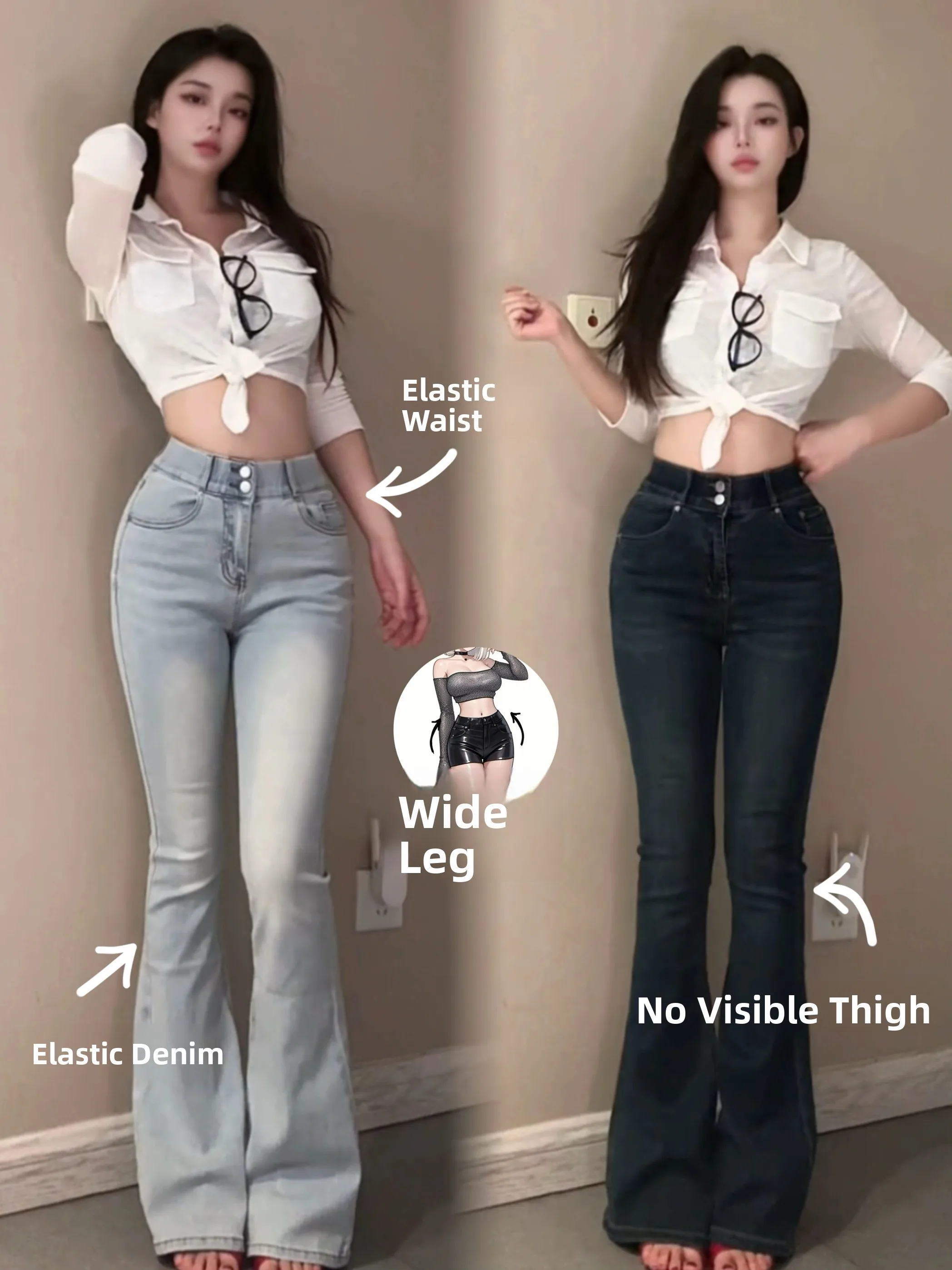 

High Waist Stretchy Ant Waist Jeans Sexy Girls Loose Leggings Blue Denim Tight Fitting Long Pants Casual Sle Autumn Wear