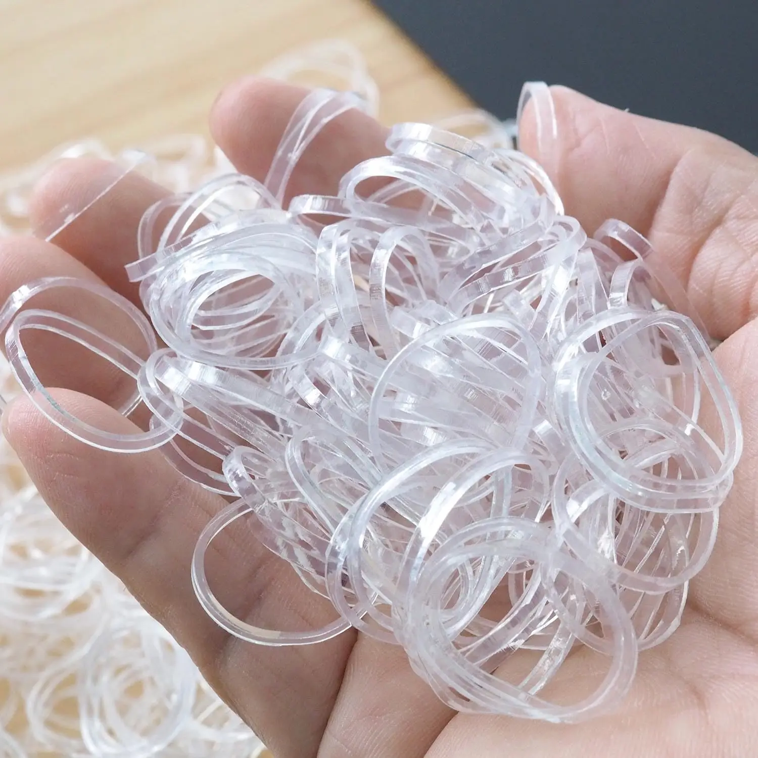 Hohe Elastizität, transparentes Silikon-Gummiband, transparente Mini-Haargummis für DIY-Aufbewahrung, Kinderfrisur, Pferdeschwanz, Dreadlock – Detail 7
