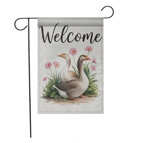 Welcome Garden Flag Goose Flower Floral Yard Decor Double Sided Burlap OOV IIC