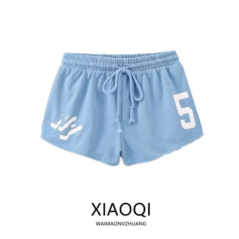 Sommer 2024, vielseitiger Briefdruck für Damen, lässig, gestrickt, hohe Taille, dünnes Material, All-Match-Sommer-Neuankömmling