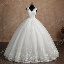 Real video Ball Gown Princess V Neck Wedding Dresses Sleeveless Sweetheart Lace Appliqus Bead Wedding Dresses For Women 2024