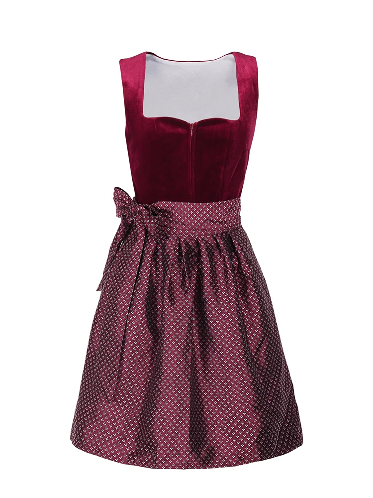 Oktober-Bierfest-Set für Damen: Burgunderrotes deutsches bayerisches Samt-Dirndl-Kleid, perfekt für Karneval, Freizeitkleidung und den Herbst. – Detail 4