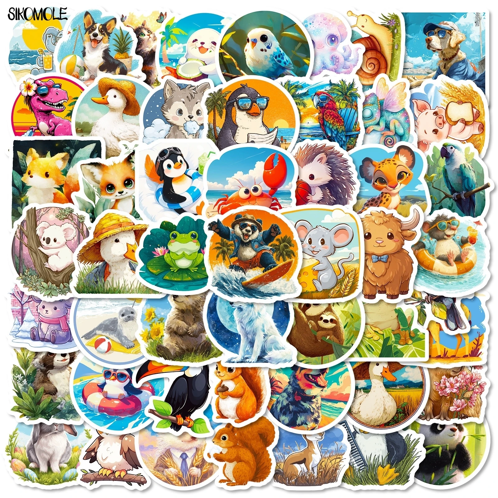 10/56 Uds. Pegatinas de grafiti de dibujos animados divertidos del mundo de animales, calcomanía estética para bricolaje, portátil, guitarra, monopatín, pegatina impermeable