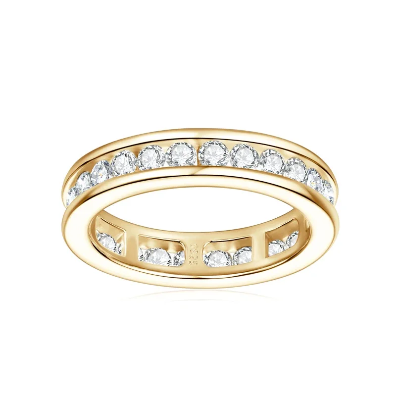

LYCFN 2.5mm Full Moissanite S925 Silver Groove Inlaid Cuba Ring for Women Fashion Wedding Ring with GRA For Women Man Gifts
