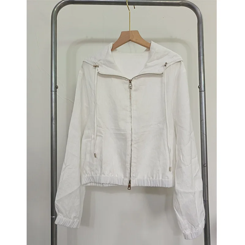 

Women's Autumn Linen Cardigan Loose Double-head Zip Hooded Short Coat