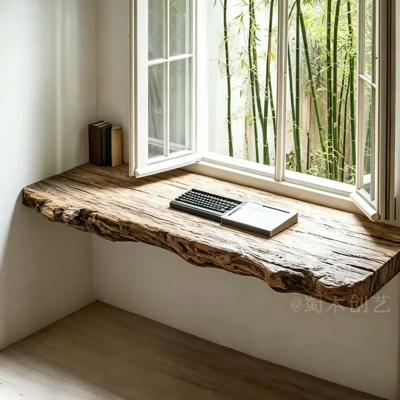 Handcrafted Live Edge Solid Wood Wall-Mounted Floating Bookcase with Storage Natural Wood Home Office Study Furniture