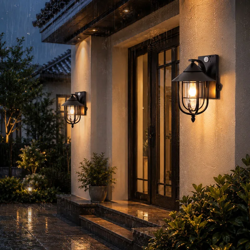 Outdoor Waterproof Wall Lamp Motion Sensor Wall Light With Toggle Button Wall Sconce Courtyard Corridor Garden Decoration Lamps