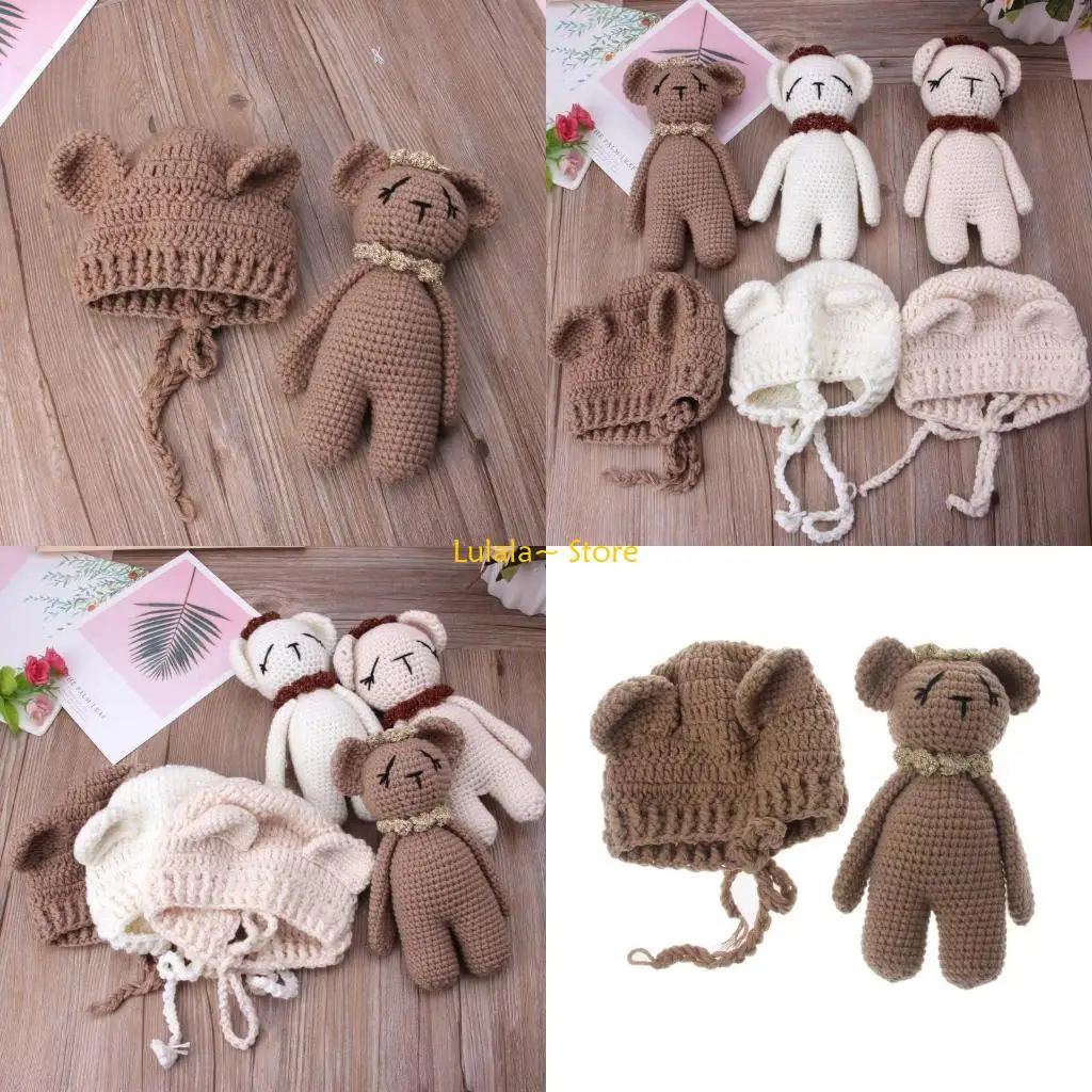 Y4QA Photography Cuddle for Doll Hat Crochet Bear Stuffed Toy Comfort Baby Room Decor