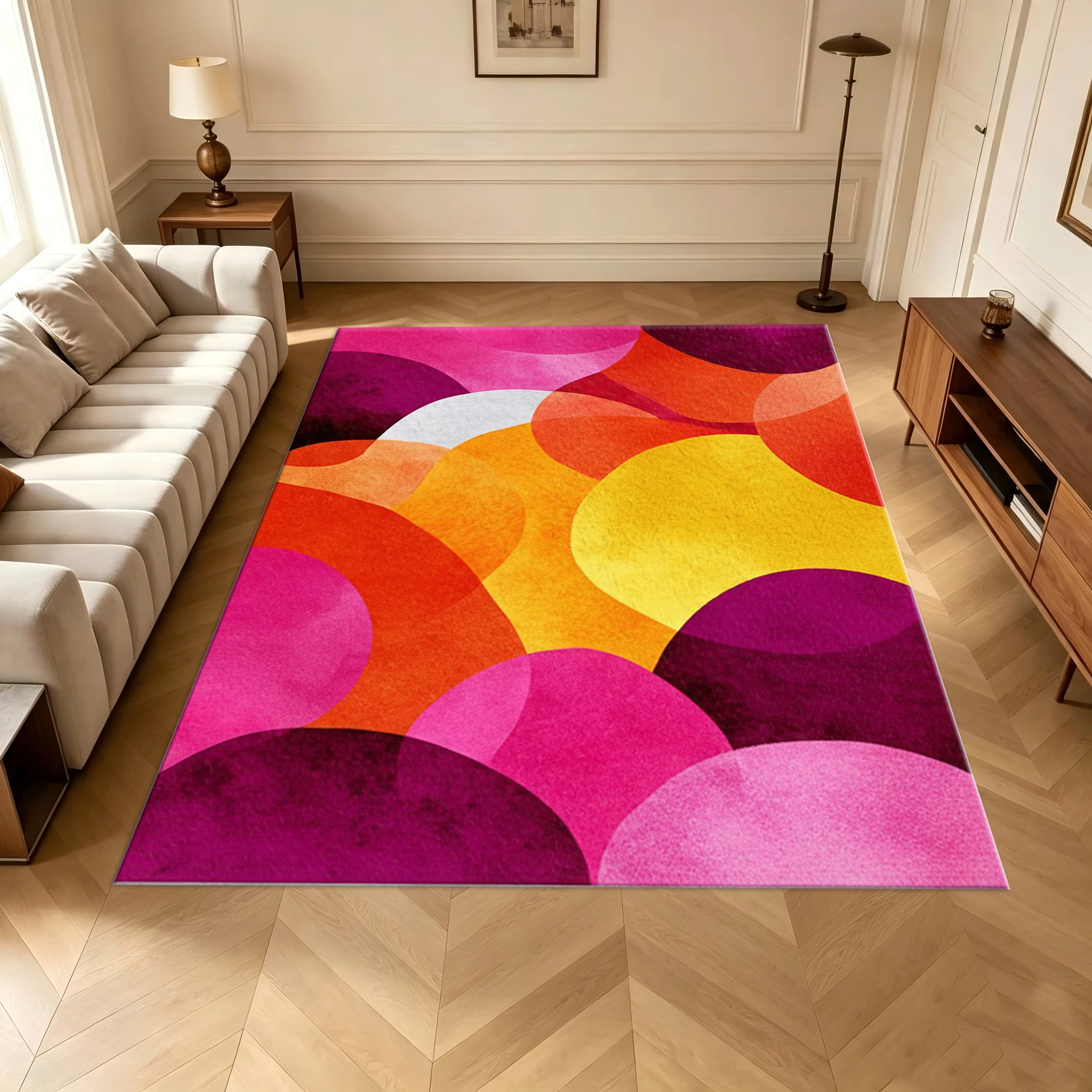 Colorful Abstract Geometric Circle Art Carpet Flooring for Living Room Bedroom Home Decor