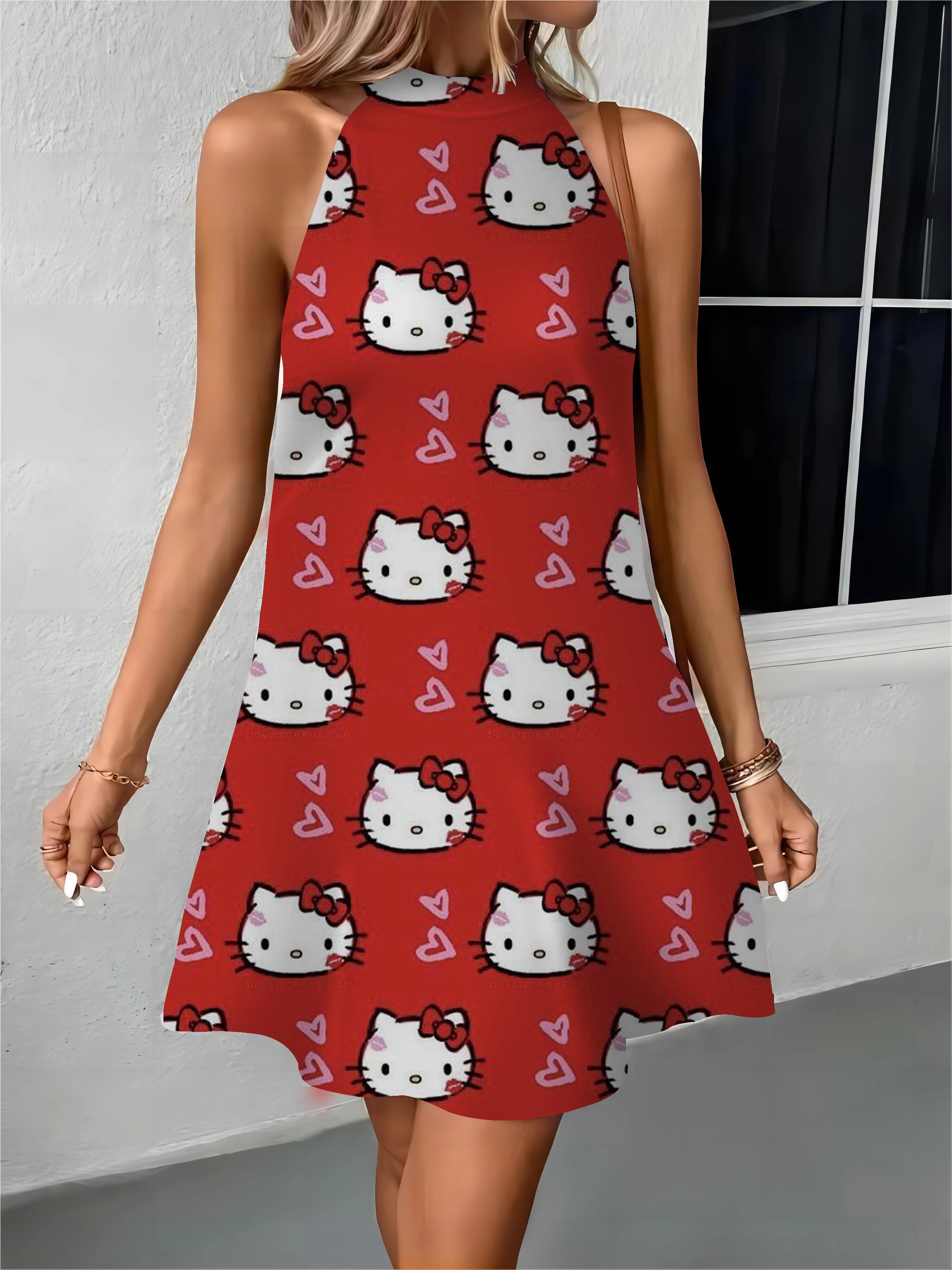 Vintage Dresses Woman Female Dress Bow Knot Hello Kitty Off Shoulder Apron Womens Fashion Summer 2024 Elegant Women Party Midi