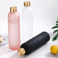 1L Water Bottle with Time Marker 32 OZ Fitness Sports Outdoor Travel Portable Leakproof Drinkware BPA Free Frosted Drink Bottles