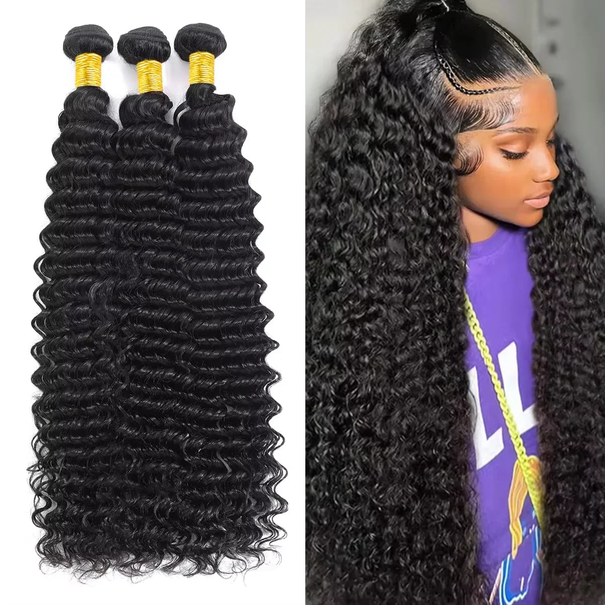 Deep Wave Burmese Human Hair Bundles 28 30 inch Virgin Hair 3 4 Bundles For Women Sew In Quick Curly Weave Raw Hair Extensions