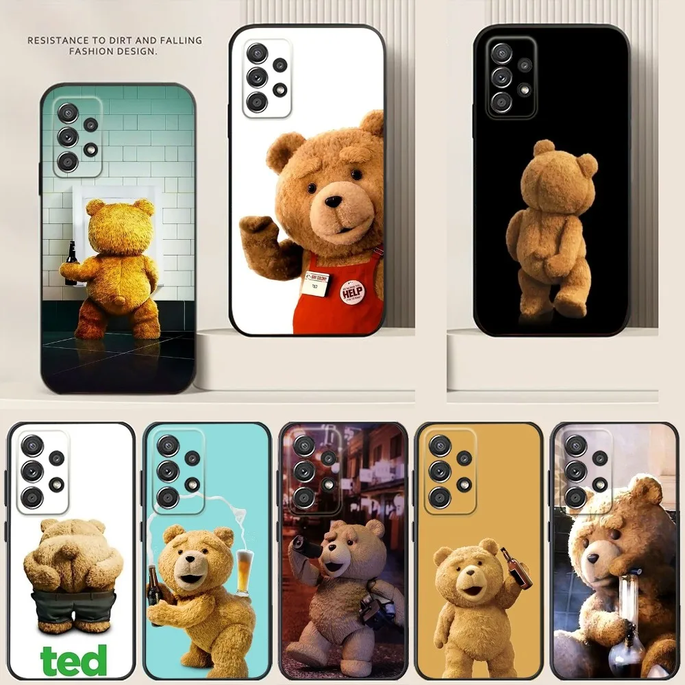 Phone Case For Samsung S24,S21,S22,S23,S30,Ultra,S20,Plus,Note,10,9,5G Black soft silicone case Film T-Ted B-Bear