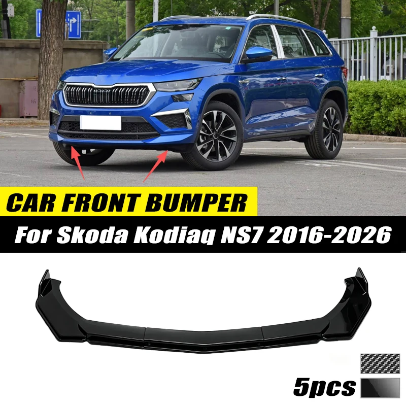 For Skoda Kodiaq NS7 2016-2026 Front Bumper Lip Front Guard Spoiler High-quality ABS Material Body Kit Front Lip Accessory