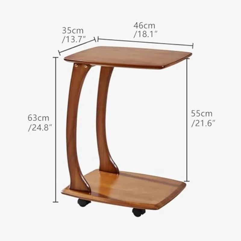 home.C Side Table, C Table with Wheels, TV Tray Table, Couch Table That Slide, for Living Room, Bedroom (Walnut)