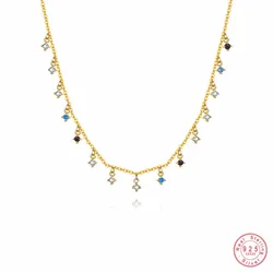 Fashion Light Luxury Geometric Square Tassel Zircon Necklace Clavicle Chain for Women 925 Sterling Silver Jewelry