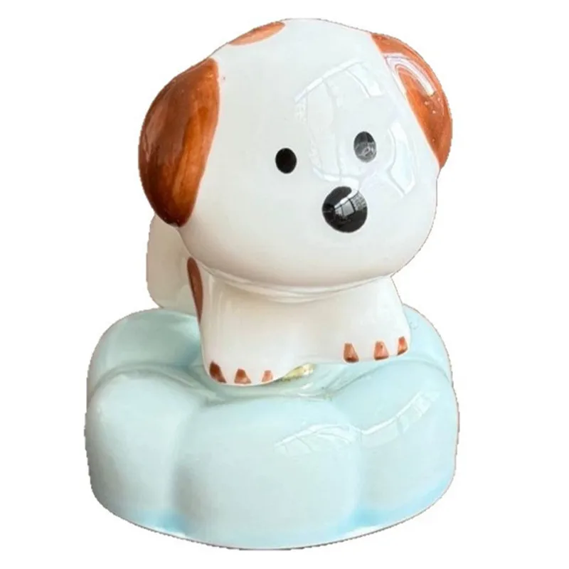 Cute Cartoon Puppy Ceramic Music Box, Hand Painted Dog Figurine Musical Ornament Home Desktop Decor Gift