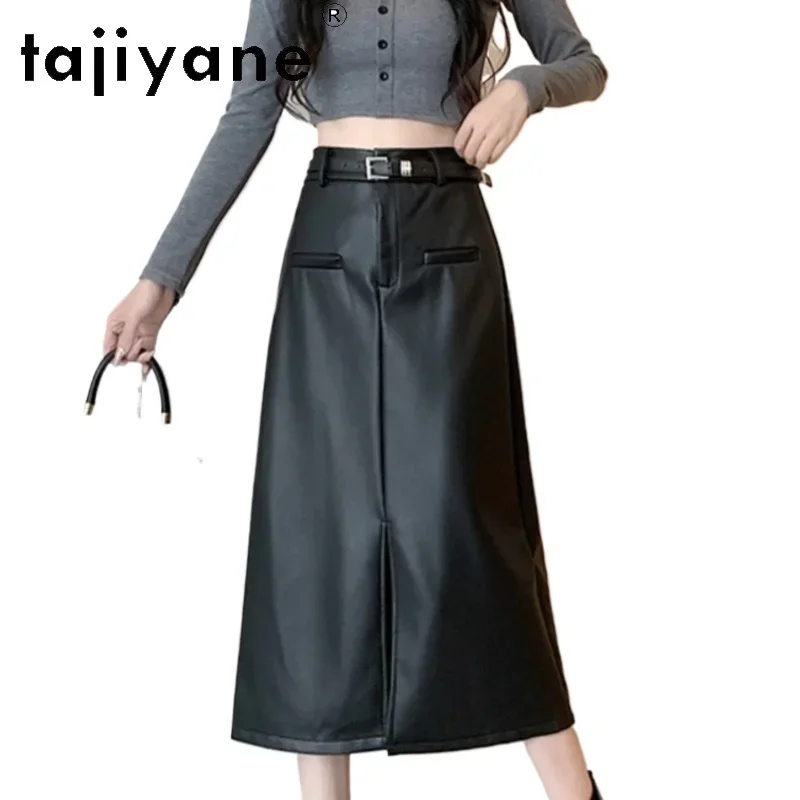 

TAJIYANE Real Sheepskin Skirts for Woman Elegant Genuine Leather Long Skirt 2024 Autumn Winter Korean Fashion Women Clothing 스커트