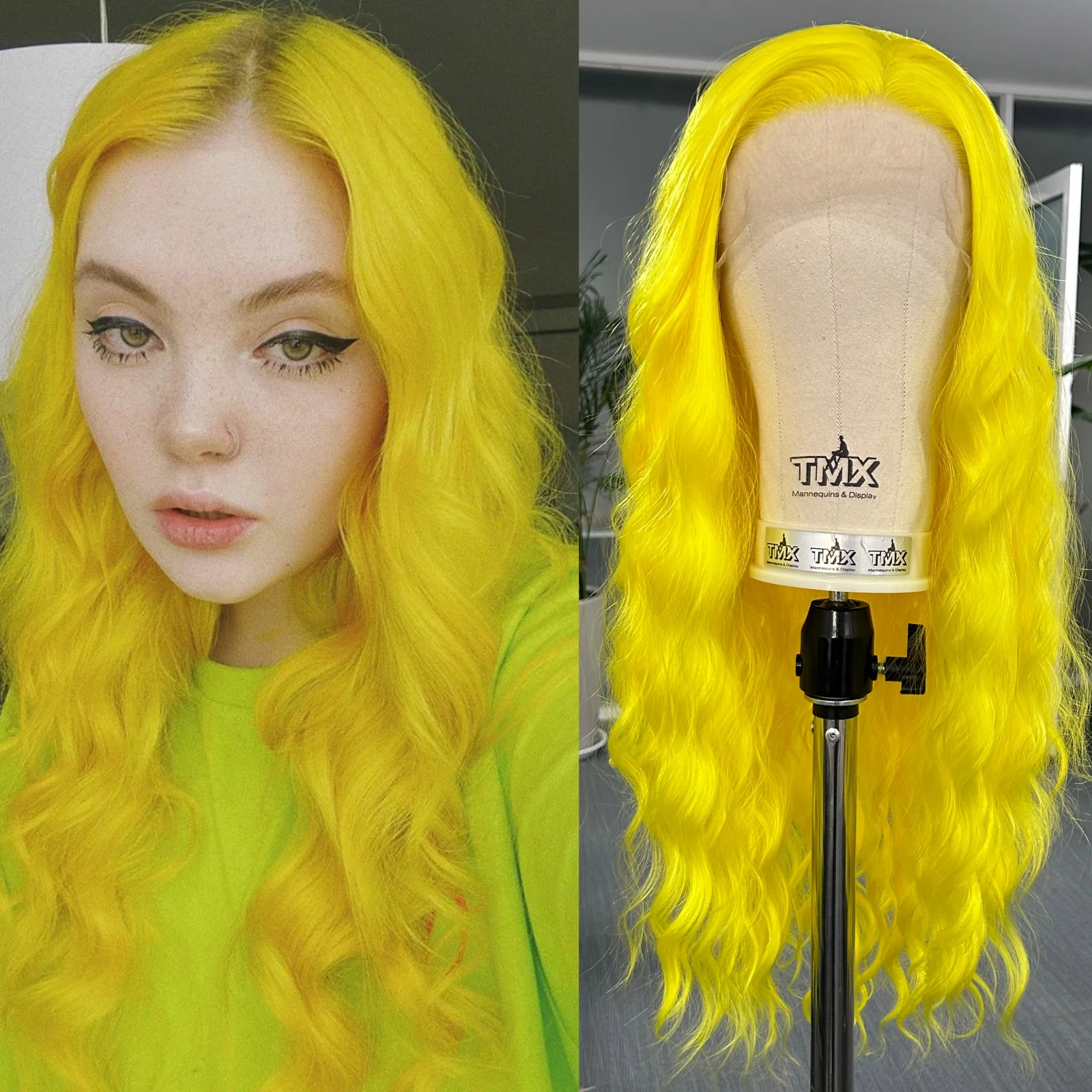 Long Yellow Wavy Wigs for Women Natural Curly Synthetic Wig Free Part Heat Resistant Fiber 13X4 Colored Wigs for Party Cosplay